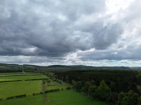 Green Fields and Trees Under Cloudy Sky Stock-Fotos