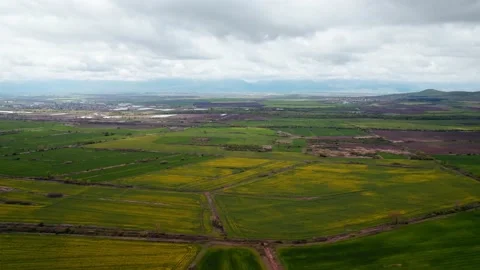 Green Fields Crops Agriculture Clouds Slow Flight Drone Aerial Clouds Rain Stock Footage 235594908