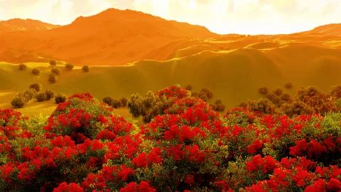 Green fields landscape 3d rendering イラスト素材