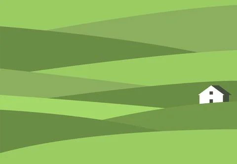 Green Fields with Little White House Stock Illustration