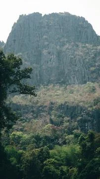 Green fields with luxurious mountain in the background, Thakhek loop, Laos Stock Photos