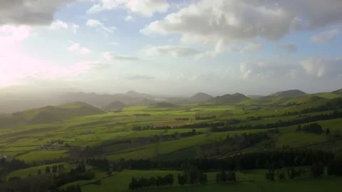 Green fields, meadows at sunset on Sao Miquel Island - Azores - 4k drone foo Stock Footage 202069776