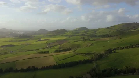Green fields, meadows at sunset on Sao Miquel Island - Azores - 4k drone foo Stock Footage 202069781