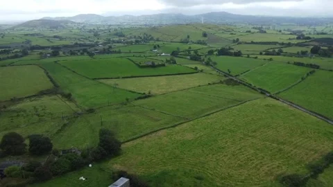 Green fields to Mourne Mountains Stock Footage 317541775