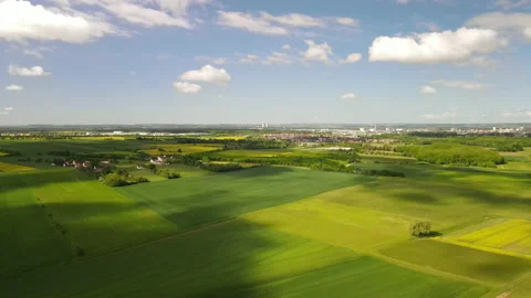 Green fields nuclear plant landscape blue sky 스톡 동영상 156368924