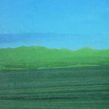 Green fields rolling hills under blue sky Stock Illustration