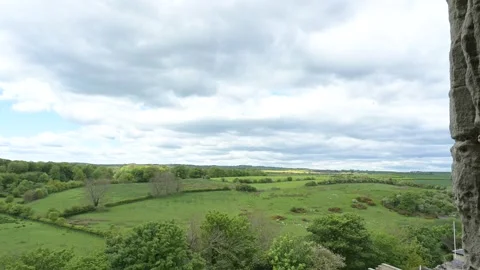 Green Fields Through a Castle Window Stock Footage 132638171