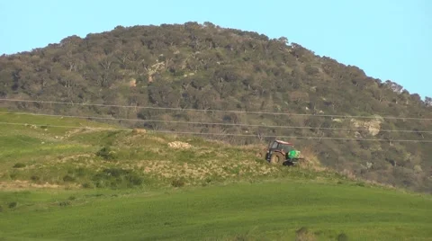 Green fields with tractor Stock Footage 49178798