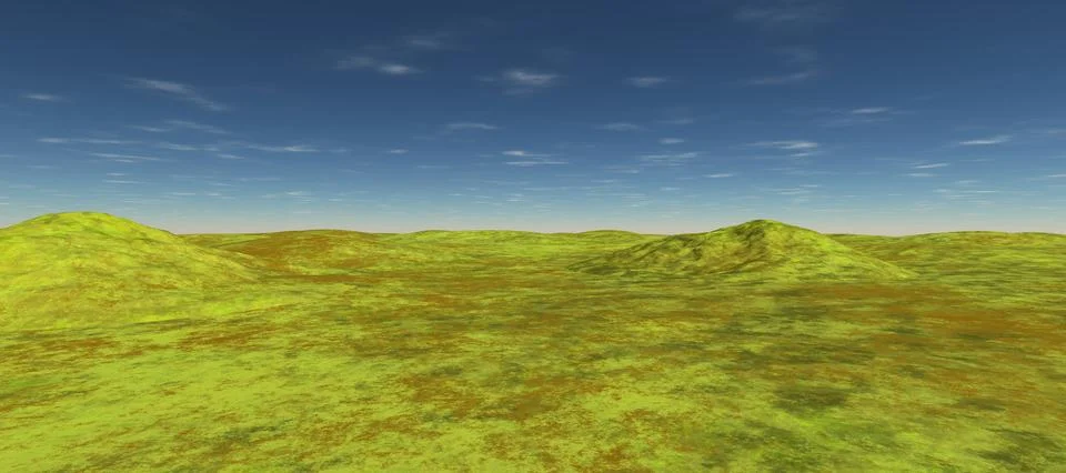 Green fields with two hills. Daytime Stock Illustration
