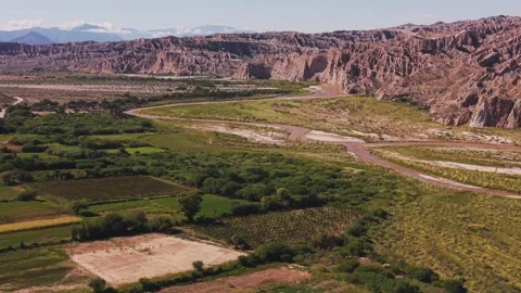 Green Fields in Valley Near Ruta 40 Salta Argentina Aerial Stock Footage 332229659