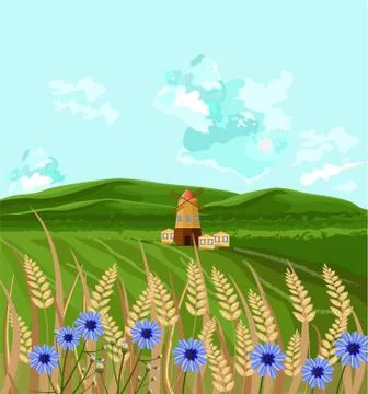 Green fields Vector. Spring background decor illustrations Stock Illustration