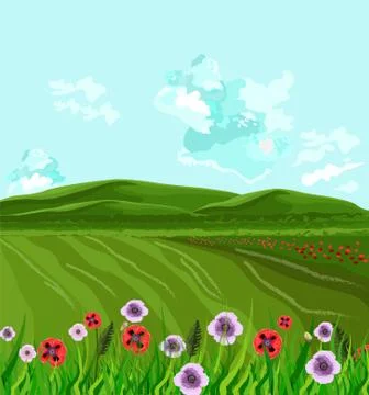 Green fields Vector. Spring background decor イラスト素材
