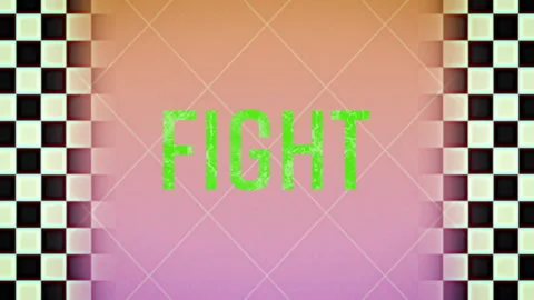 Green FIGHT text over animation with geometric pattern and gradient background Video stock 304645558