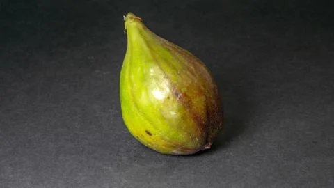 Green figs, one fruit on a light dark background, close-up Stock Photos
