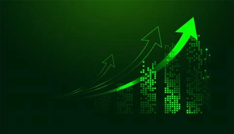 Green finance concept featuring bold Arrows rising across a digital backgro.. Stock Illustration