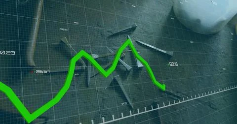Green financial graph image over abstract background with grid and numbers 스톡 일러스트