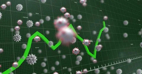 Green financial graph with virus particles illustrating economic impact of Stock Illustration