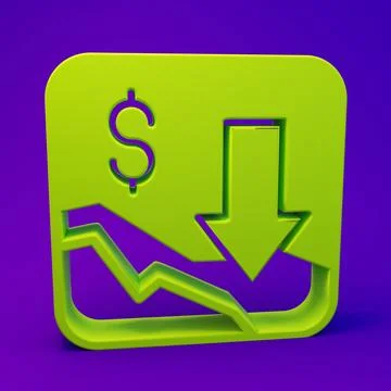 Green Financial growth decrease icon isolated on purple-blue background. In.. Stock Illustration