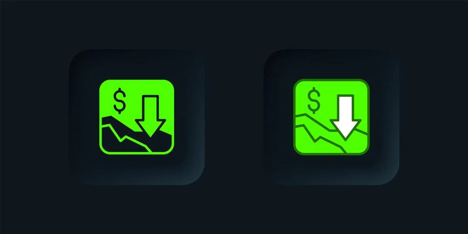 Green Financial growth decrease icon isolated on black background. Increasi.. Stock Illustration