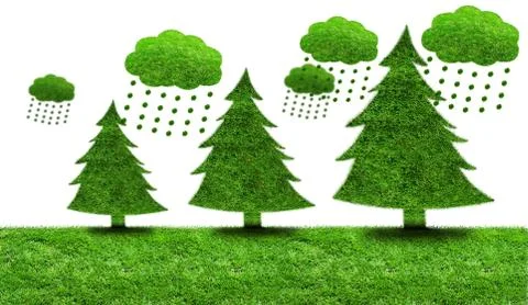 Green fir trees on a patch of grass Ilustración de archivo