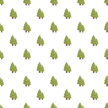 Green fir trees seamless pattern on white background Stock Illustration