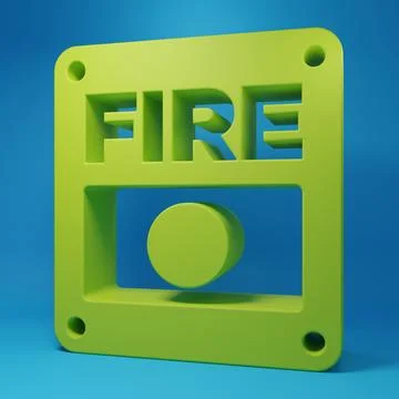 Green Fire alarm system icon isolated on blue background. Pull danger fire .. 스톡 일러스트