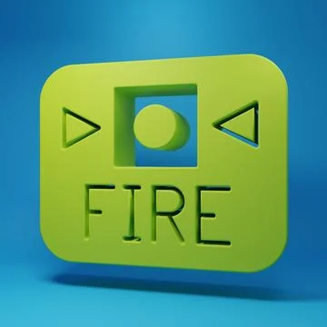 Green Fire alarm system icon isolated on blue background. Pull danger fire .. Ilustración de archivo
