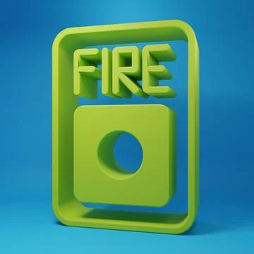 Green Fire alarm system icon isolated on blue background. Pull danger fire .. Ilustración de archivo
