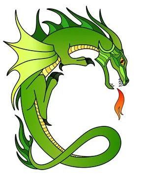 Green fire-breathing dragon - vector full color Illustrazione stock