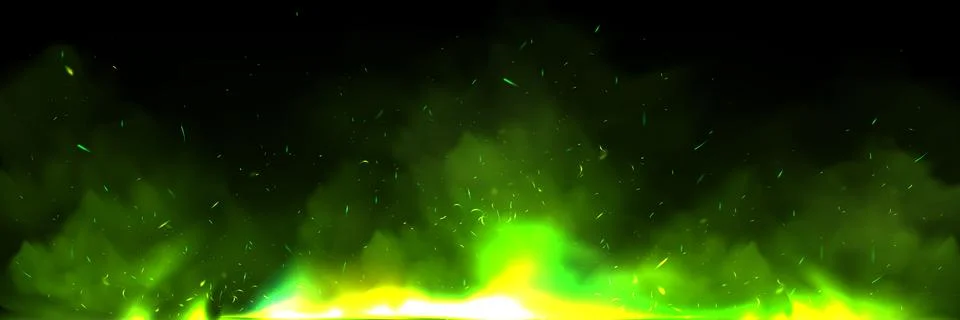 Green fire effect overlay with ember and smoke Stock Illustration