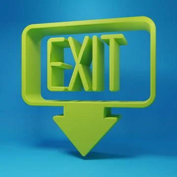 Green Fire exit icon isolated on blue background. Fire emergency icon. Mini.. Ilustración de archivo