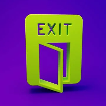 Green Fire exit icon isolated on purple-blue background. Fire emergency ico.. Ilustración de archivo