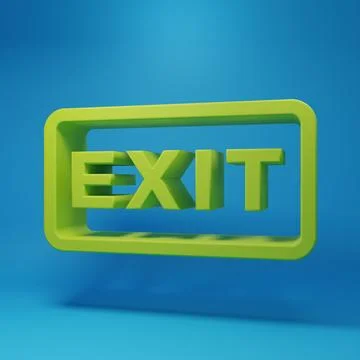 Green Fire exit icon isolated on blue background. Fire emergency icon. Mini.. Ilustración de archivo