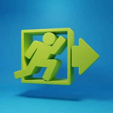 Green Fire exit icon isolated on blue background. Fire emergency icon. Mini.. Ilustración de archivo