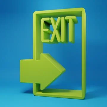 Green Fire exit icon isolated on blue background. Fire emergency icon. Mini.. Ilustración de archivo