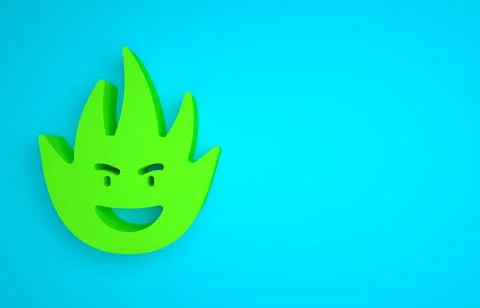Green Fire flame icon isolated on blue background. Minimalism concept. 3D render Illustrazione stock