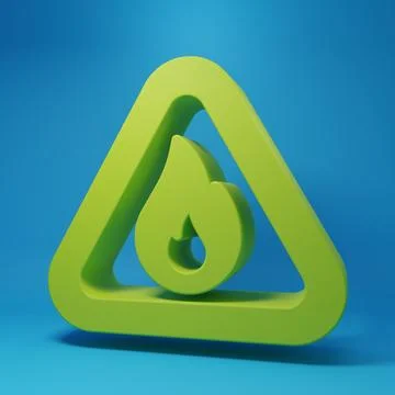 Green Fire flame in triangle icon isolated on blue background. Warning sign.. Stock Illustration