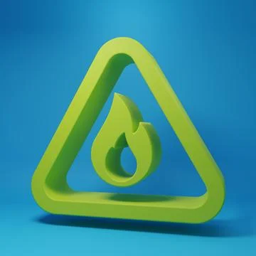 Green Fire flame in triangle icon isolated on blue background. Warning sign.. Stock Illustration