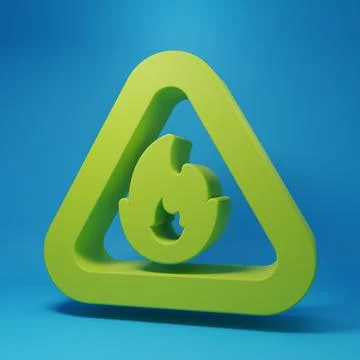 Green Fire flame in triangle icon isolated on blue background. Warning sign.. Illustrazione stock