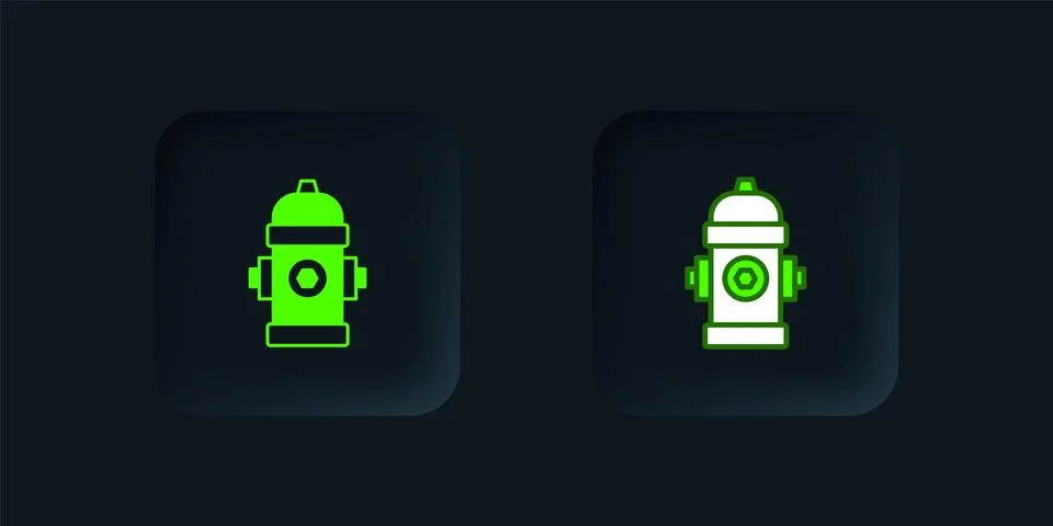 Green Fire hydrant icon isolated on black background. Black square button. .. Stock Illustration