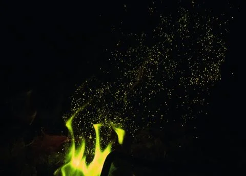 Green fire at night Stock Photos