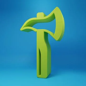 Green Firefighter axe icon isolated on blue background. Fire axe. Minimalis.. Illustrazione stock