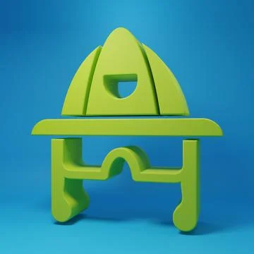 Green Firefighter helmet or fireman hat icon isolated on blue background. M.. Stock Illustration
