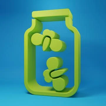 Green Fireflies bugs in a jar icon isolated on blue background. Minimalism .. Stock Illustration
