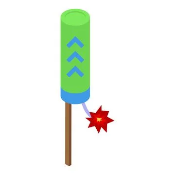 Green firework rocket with burning fuse on wooden stick, celebrating with f.. Stock Illustration
