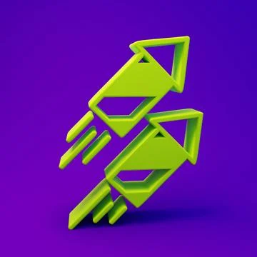 Green Firework rocket icon isolated on purple-blue background. Concept of f.. Stock Illustration