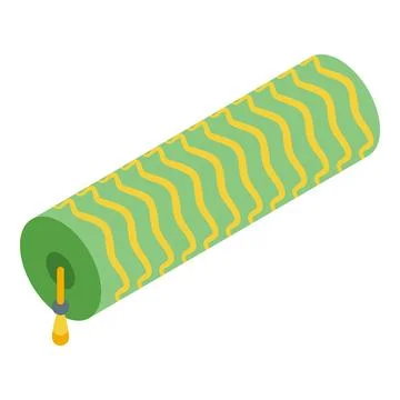 Green firework rocket with yellow stripes launching upwards Stock Illustration