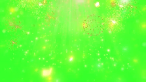 Green fireworks display with glowing light streaks and festive bokeh particles Stockbeeldmateriaal 343481389