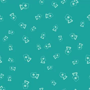 Green First aid kit and warning triangle icon isolated seamless pattern on green Illustrazione stock