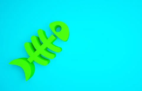 Green Fish skeleton icon isolated on blue background. Fish bone sign. Minimal Illustrazione stock